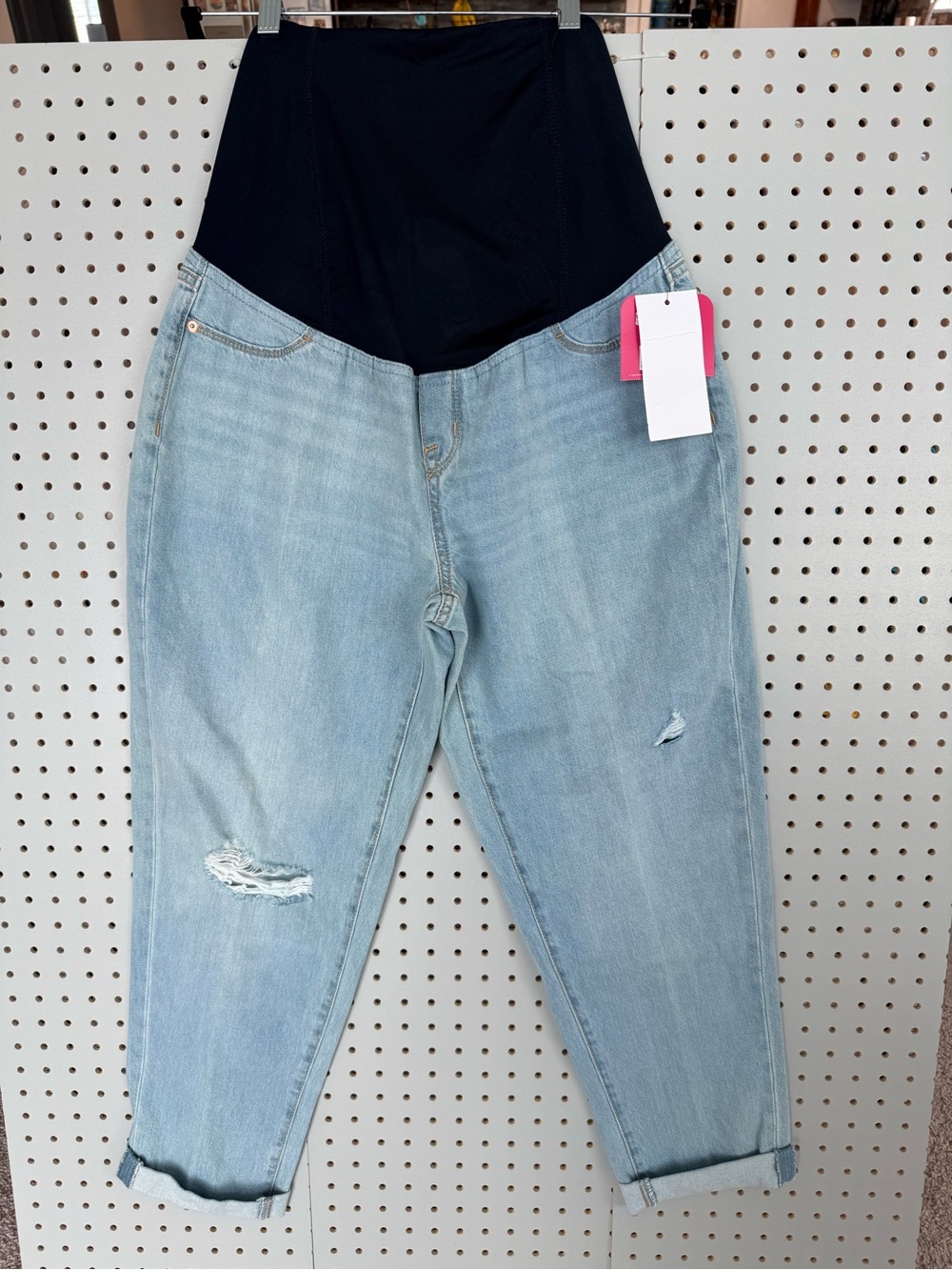 Maternity Light Wash Blue Denim Jeans with Black Stretch Panel